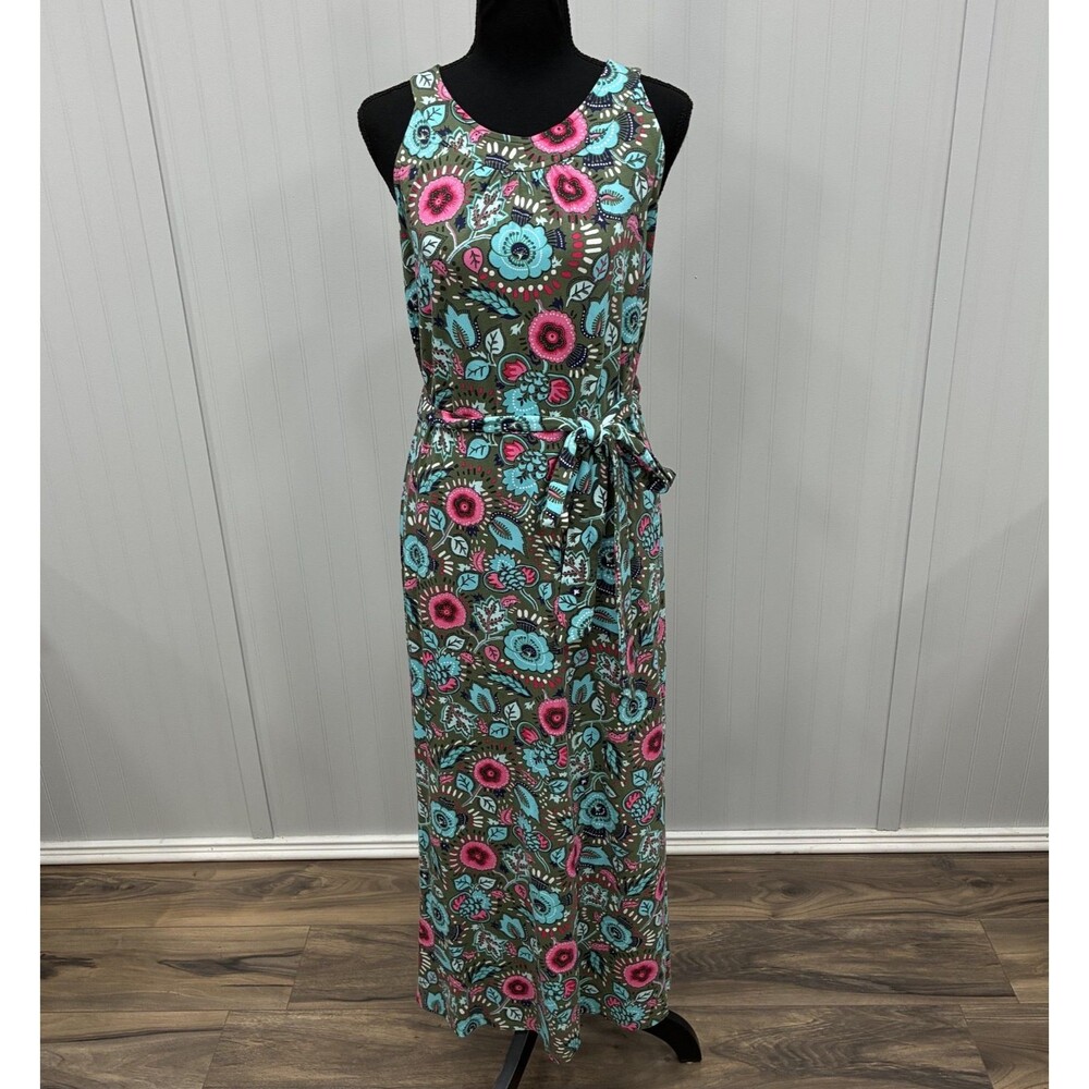 NWT Talbots Womens Large Sleeveless Floral Maxi Dress Tie-Waist Timeless Stretch